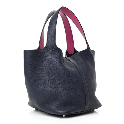 Hermes Taurillon Clemence Swift Eclat Picotin Lock 22 MM Bleu Nuit Rose Pourpre 2 of 4