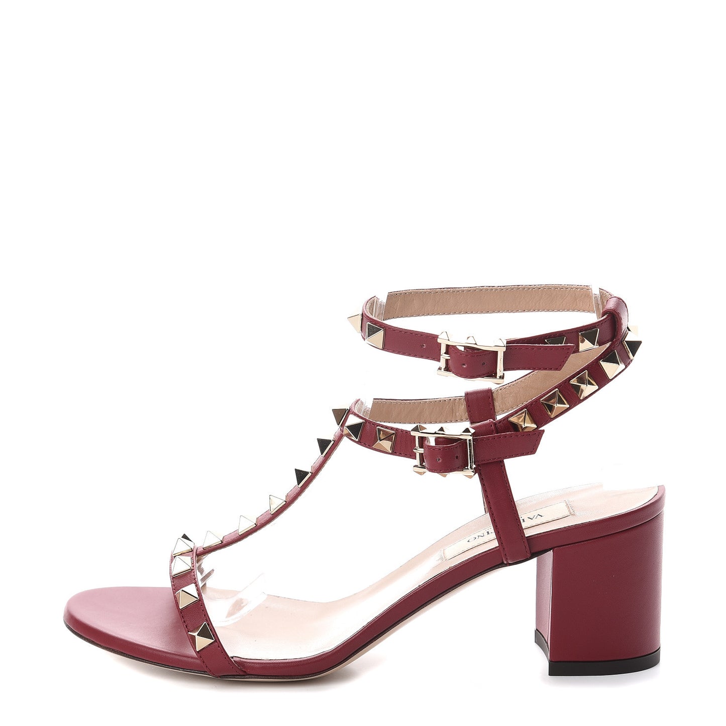 Calfskin Rockstud Ankle T-Strap 60mm Sandals 36 Rubino