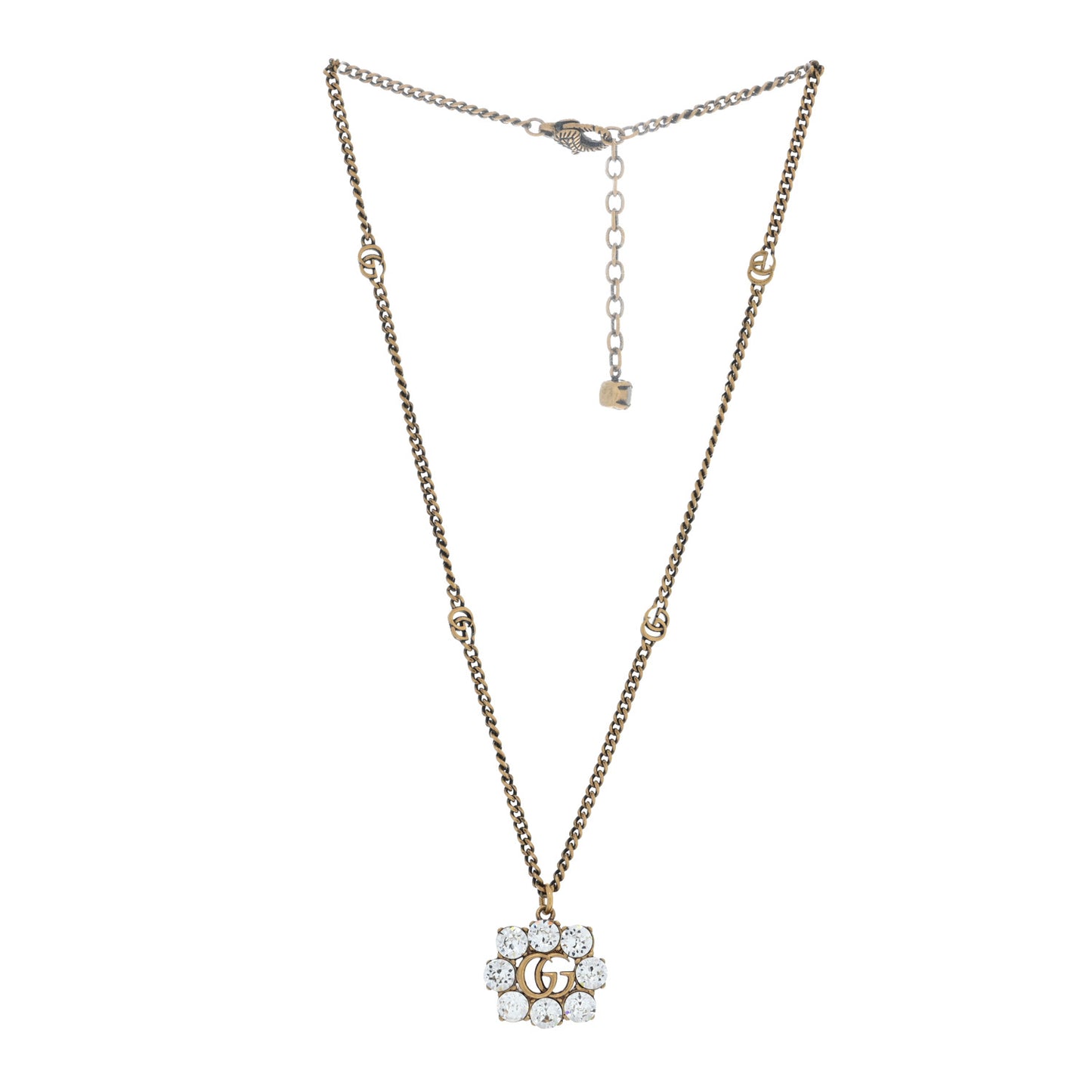 Crystal Embellished Double G Necklace Aged Gold