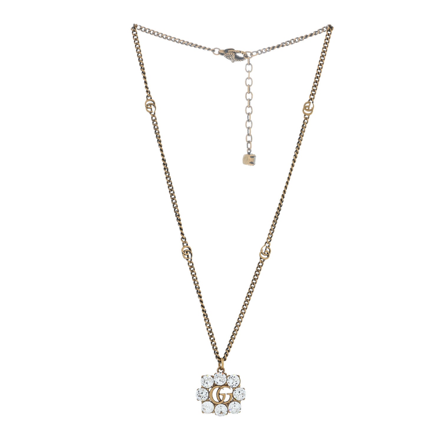 Gucci Crystal Embellished Double G Necklace Aged Gold 3 of 5