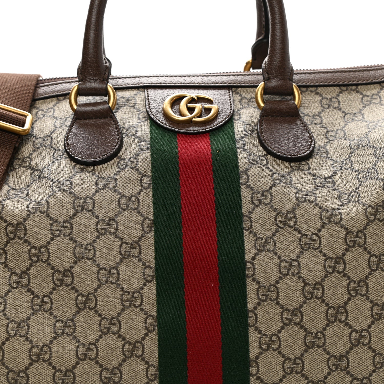 Gucci GG Supreme Monogram Textured Dollar Calfskin Web Medium Ophidia Carry-On Duffle Bag Beige Ebony New Acero 8 of 11