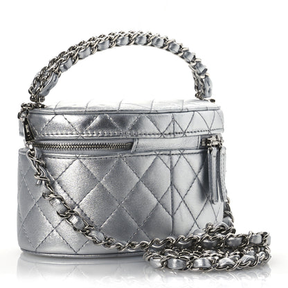 Chanel Metallic Calfskin Quilted Fancy Box Vanity Case With Chain Silver 3 of 11