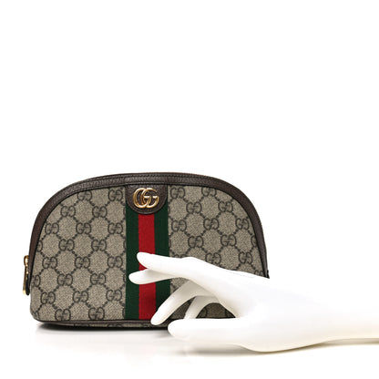 Gucci GG Supreme Monogram Textured Calfskin Web Large Ophidia Cosmetic Case Beige Ebony New Acero 2 of 10