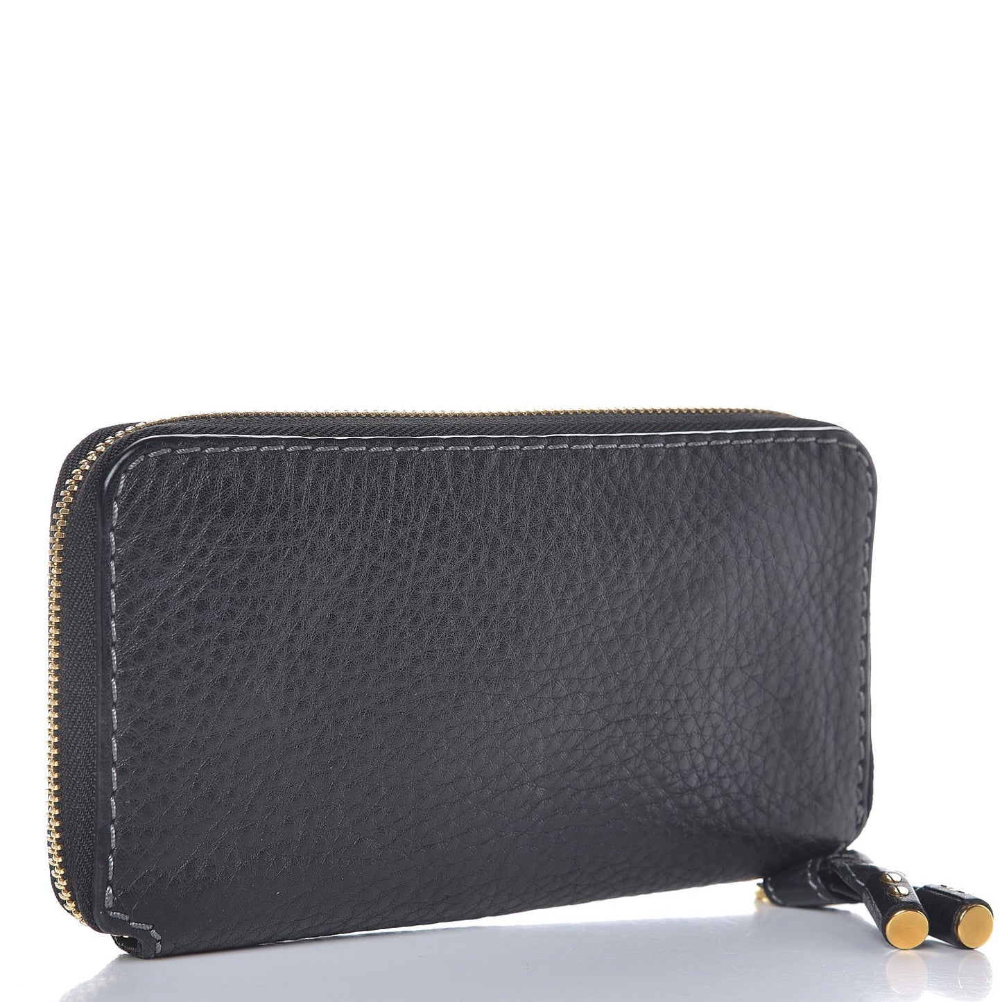 Grained Calfskin Marcie Long Zip Around Wallet Black
