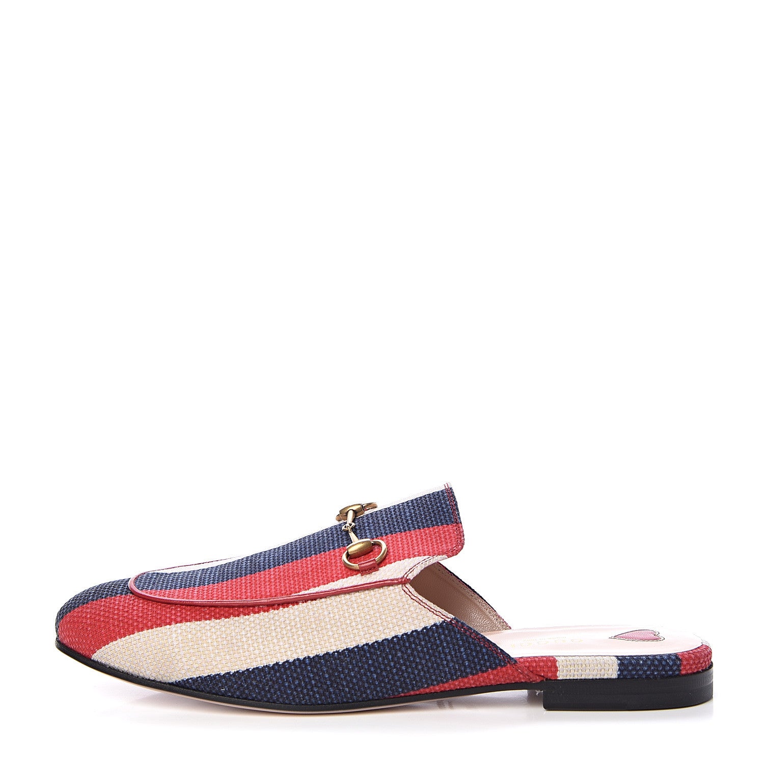 Gucci Canvas Sylvie Stripe Womens Princetown Slippers 41 Mystic White Hibiscus Red Maritime 1 of 10