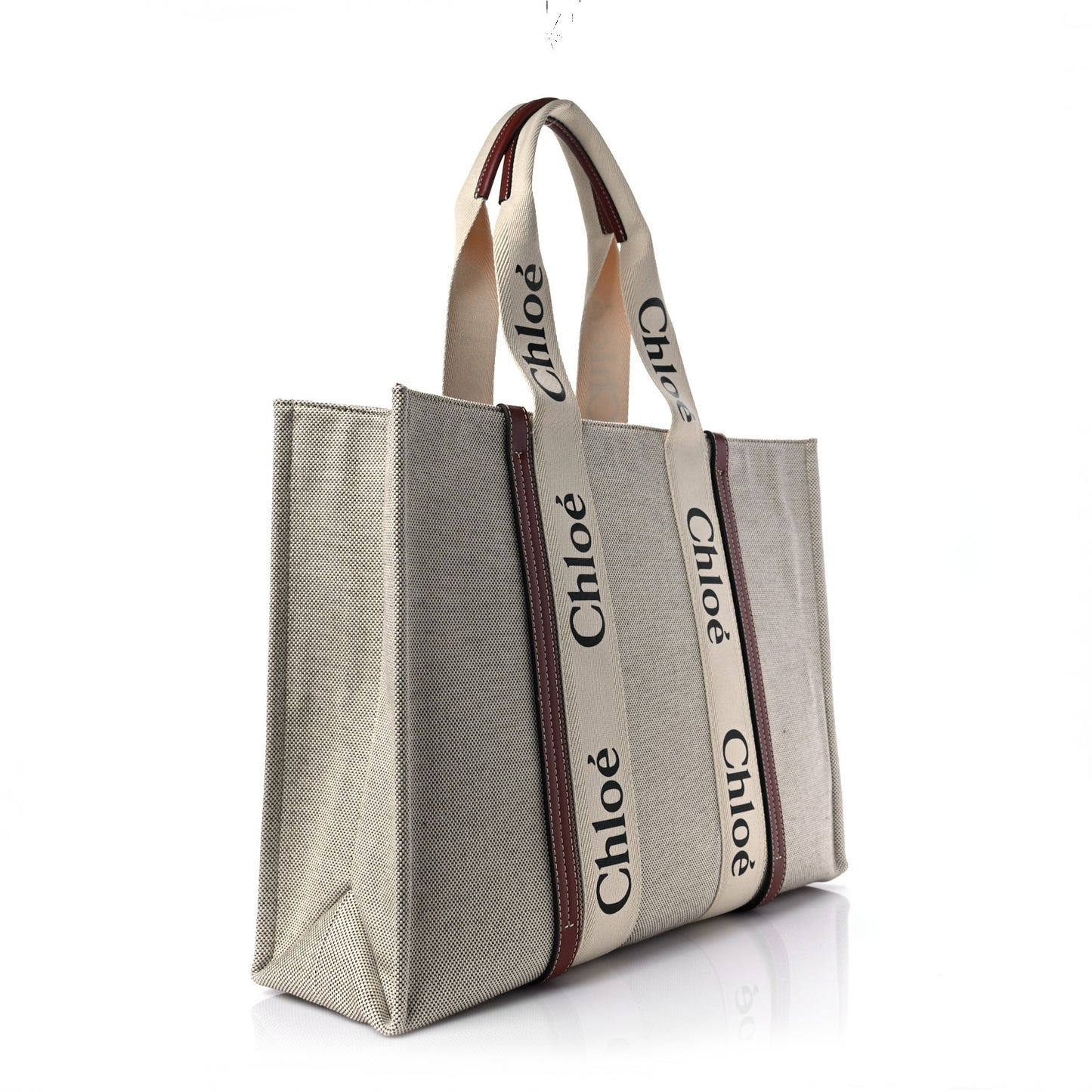 Cotton Calfskin Large Woody Ribbon Tote White Brown