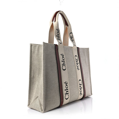 Chloe Cotton Calfskin Large Woody Ribbon Tote White Brown 3 of 7
