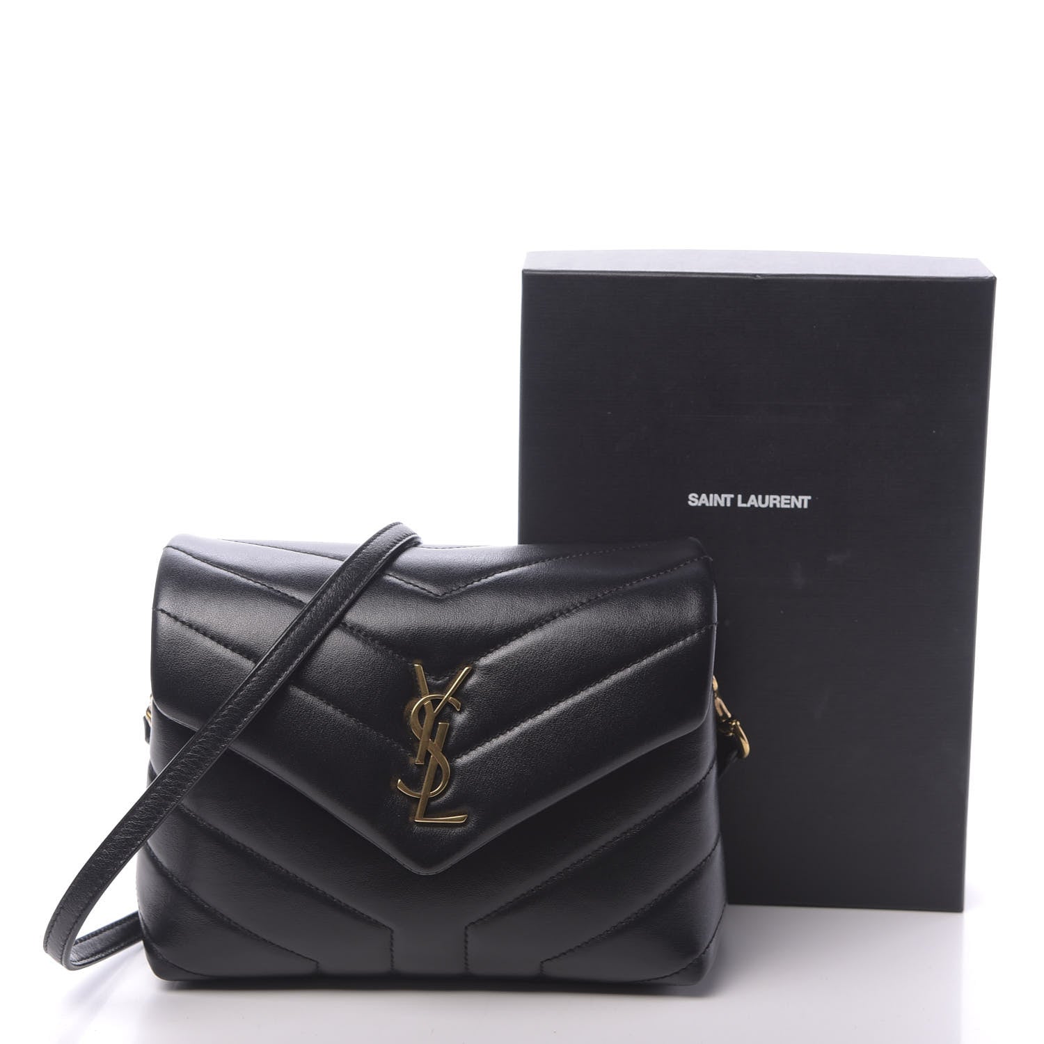 Saint Laurent Calfskin Y Quilted Monogram Toy Loulou Crossbody Bag Black 10 of 10