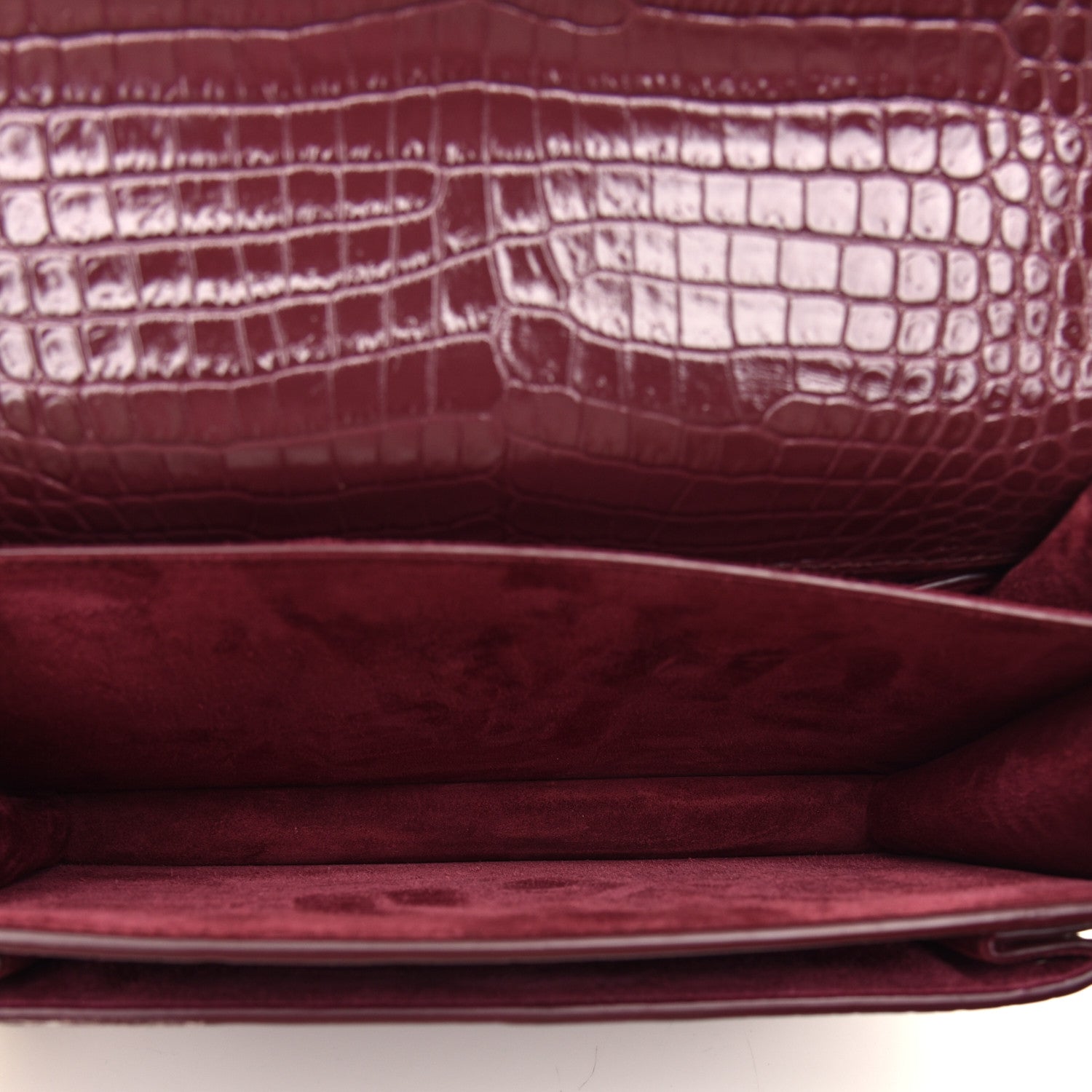 Saint Laurent Calfskin Crocodile Embossed Medium Monogram Sunset Rouge Legion 5 of 8