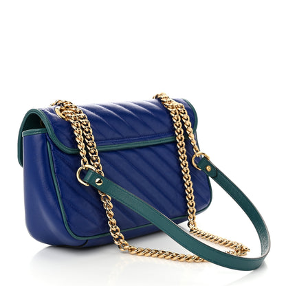 Gucci Azalea Calfskin Enamel Matelasse Diagonal Small Torchon GG Marmont Shoulder Bag Imperial Blue Pavone 3 of 10