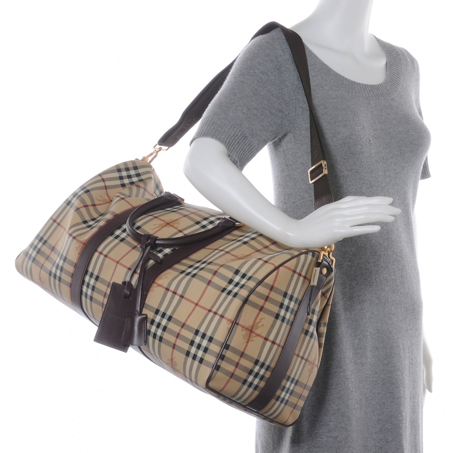Burberry Haymarket Check Duffle Bag Brown 2 of 7