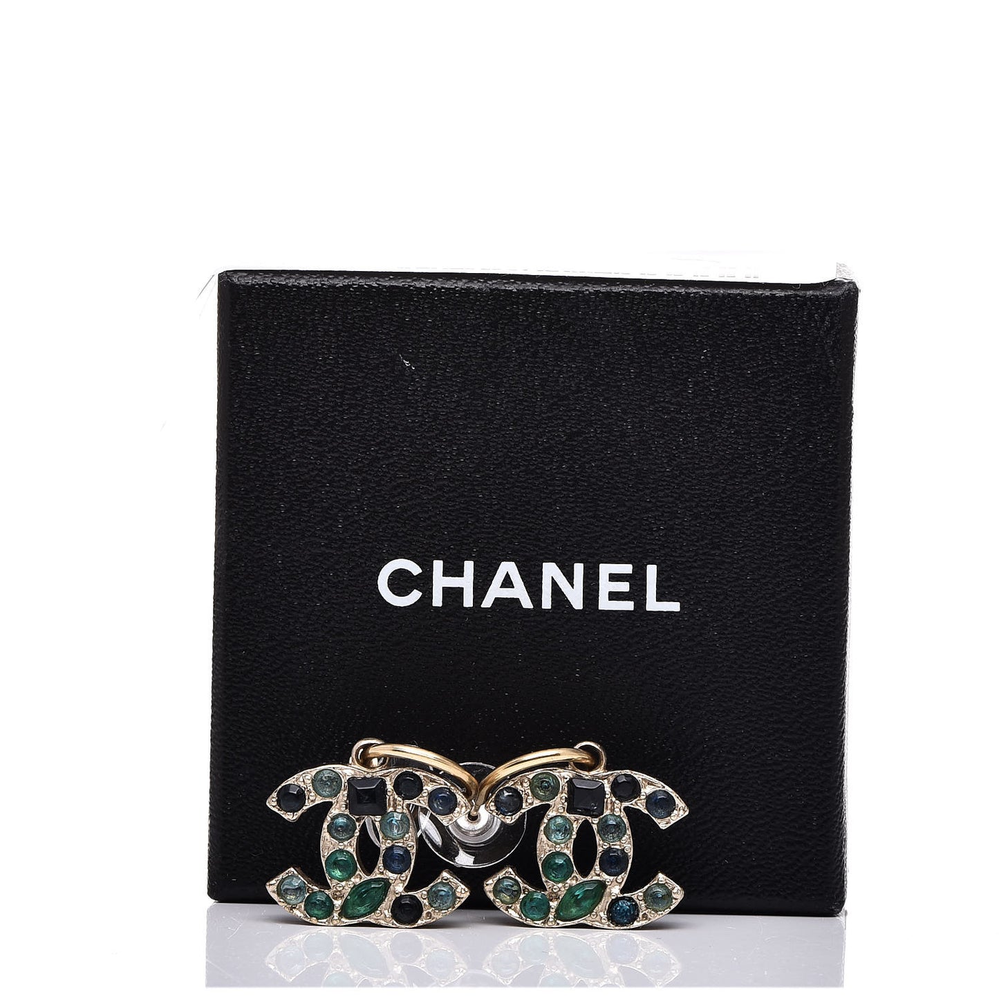 Crystal CC Dangle Earrings Dark Blue Gold