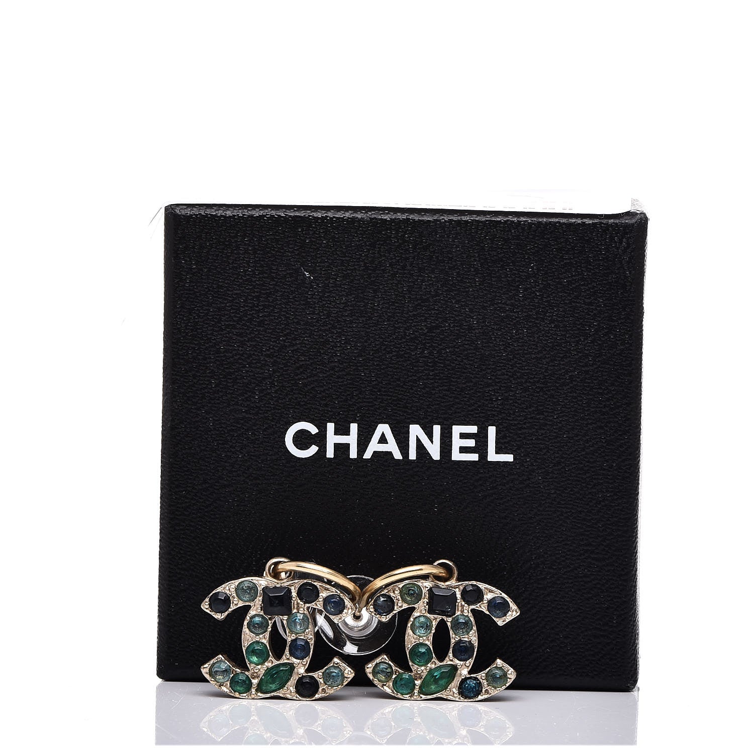 Chanel Crystal CC Dangle Earrings Dark Blue Gold 5 of 5