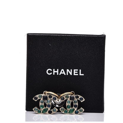 Chanel Crystal CC Dangle Earrings Dark Blue Gold 5 of 5