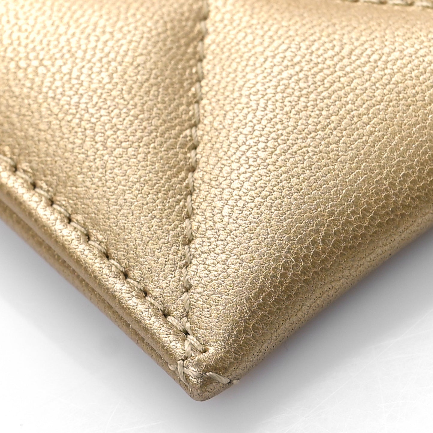 Metallic Lambskin Quilted Chanel 19 Card Holder Gold