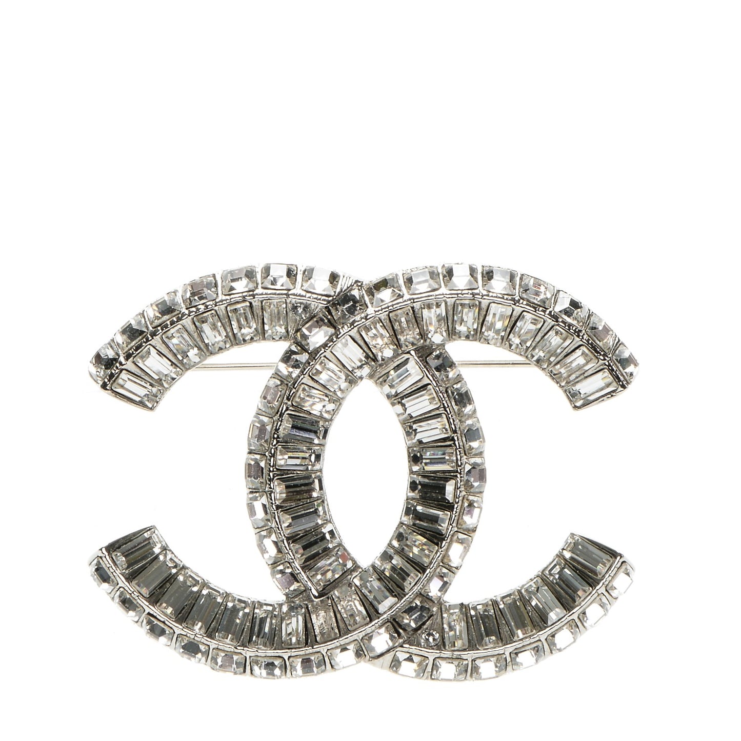 Baguette Crystal CC Brooch Silver