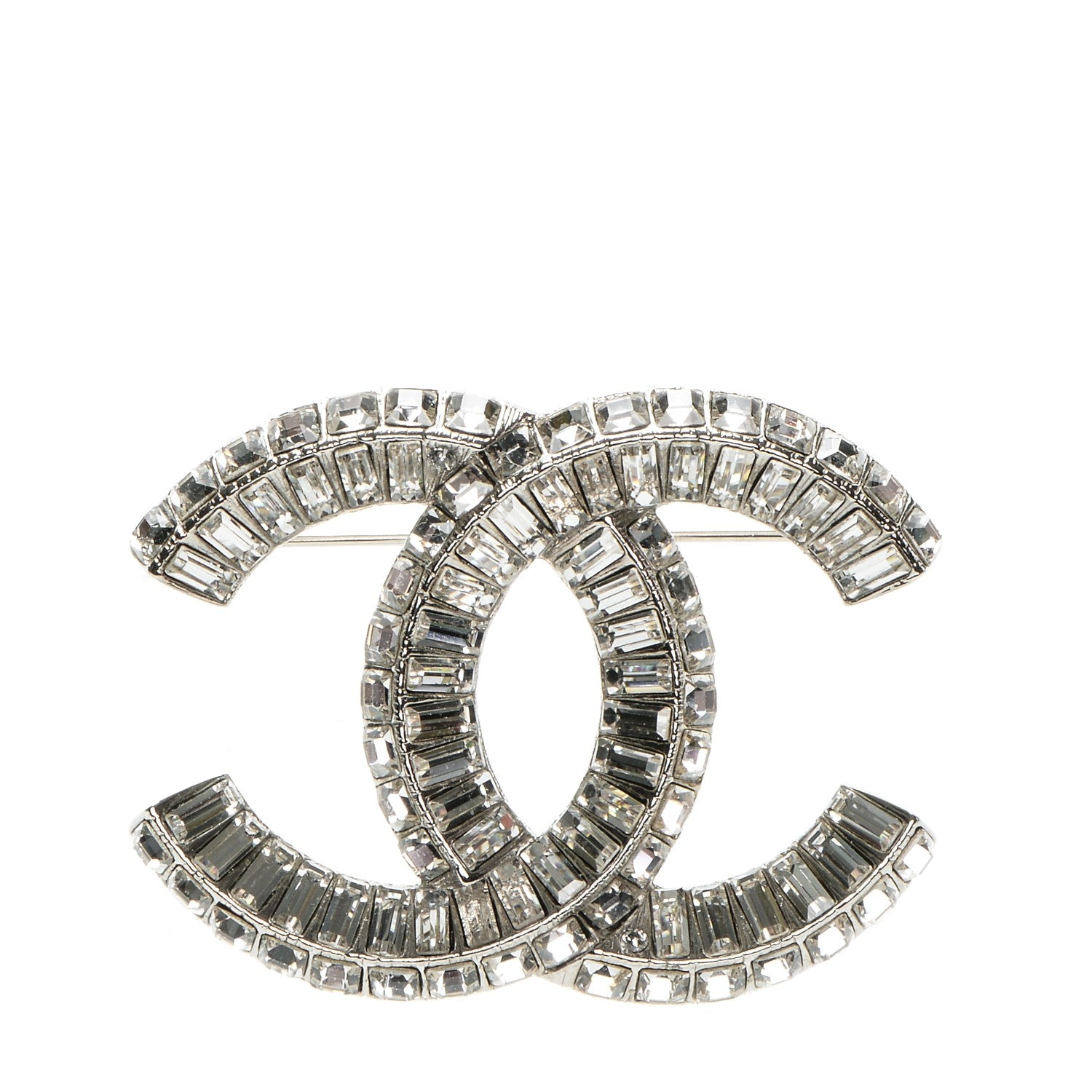 Chanel Baguette Crystal CC Brooch Silver 1 of 4