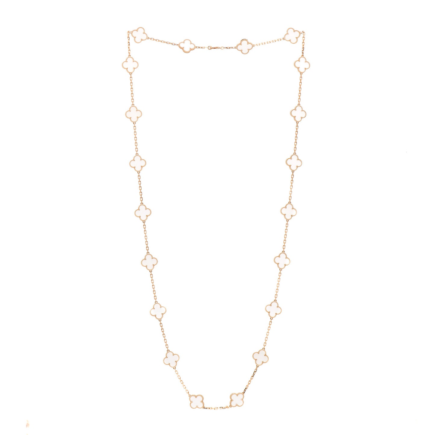 18K Yellow Gold Rock Crystal 20 Motifs Vintage Alhambra Necklace