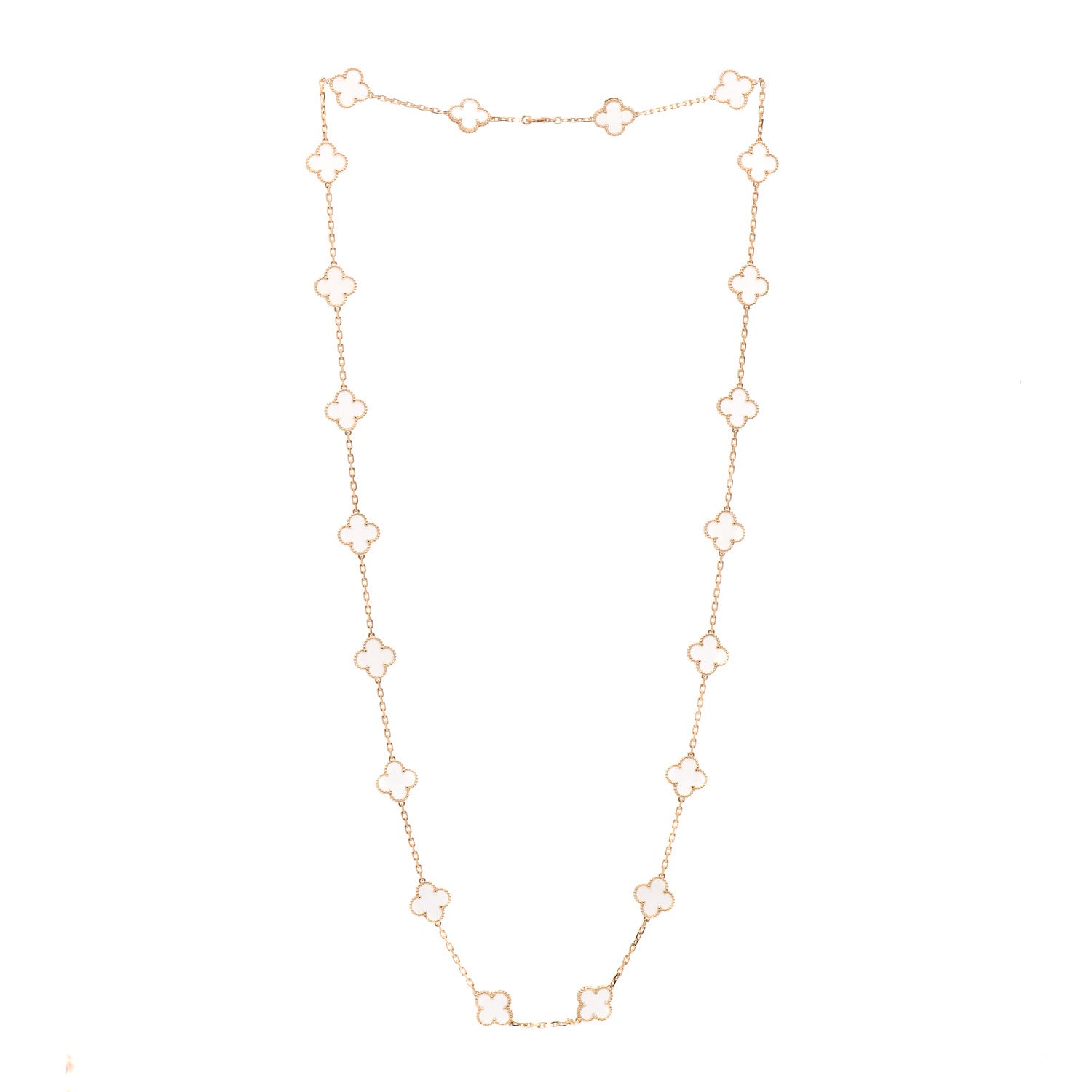 Van Cleef & Arpels 18K Yellow Gold Rock Crystal 20 Motifs Vintage Alhambra Necklace 3 of 6