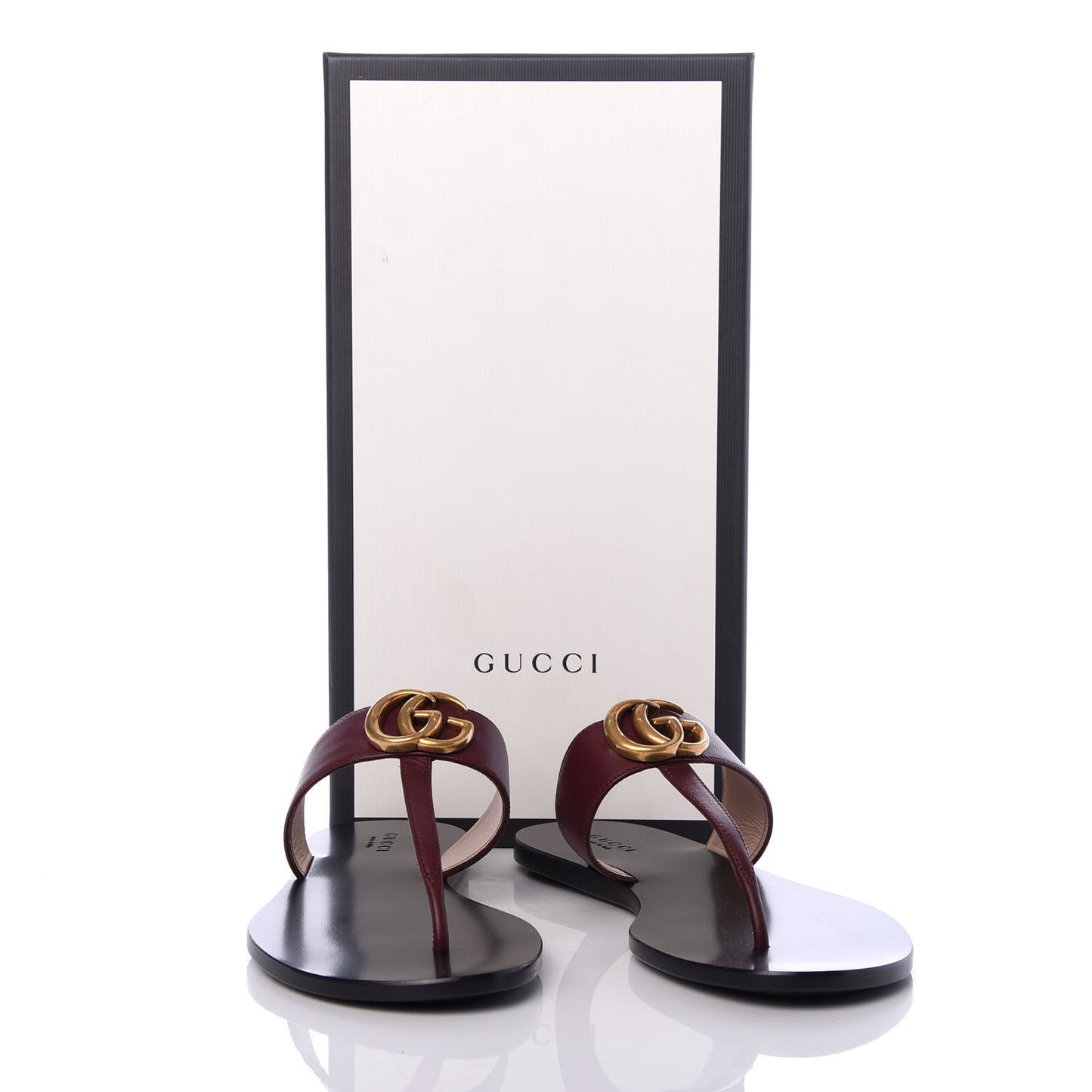 Calfskin GG Marmont Thong Sandals 37.5 Vintage Bordeaux