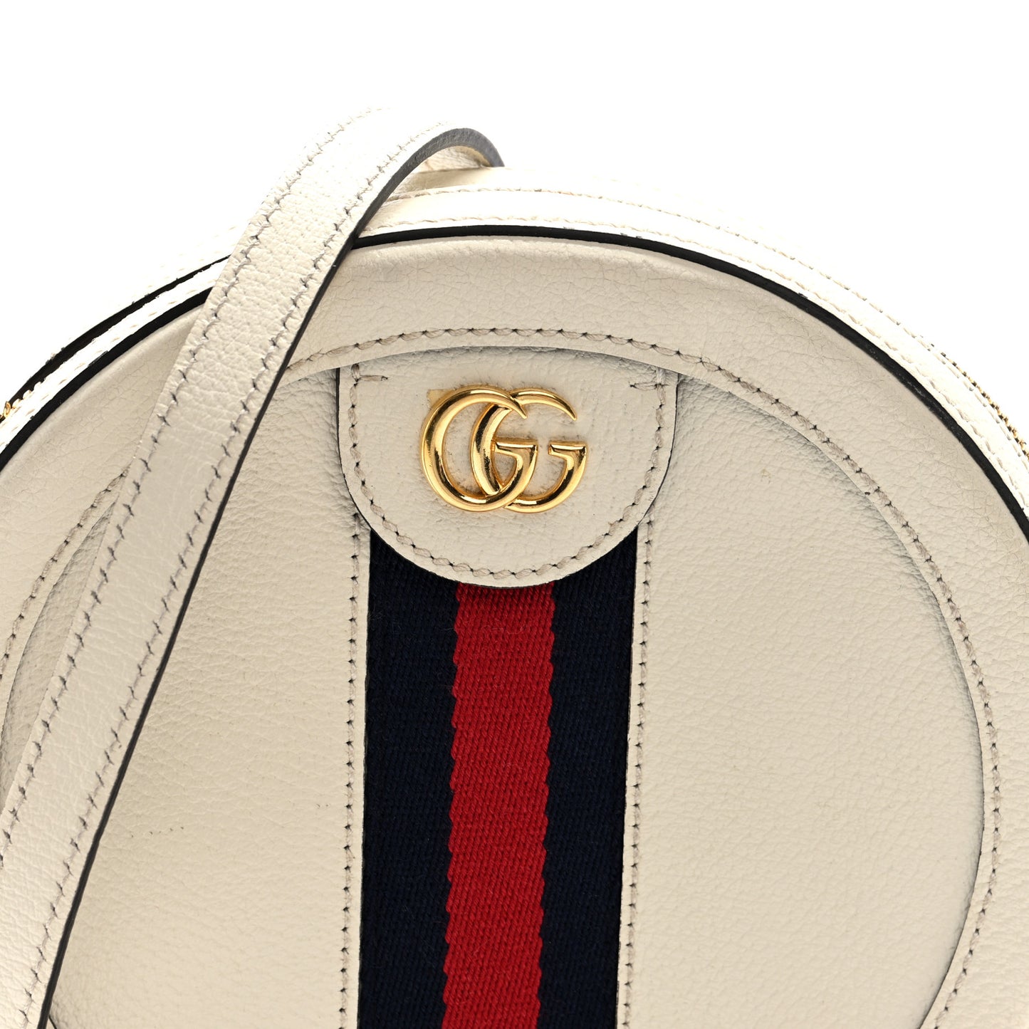 Textured Calfskin Web Mini Ophidia Round Shoulder Bag Mystic White