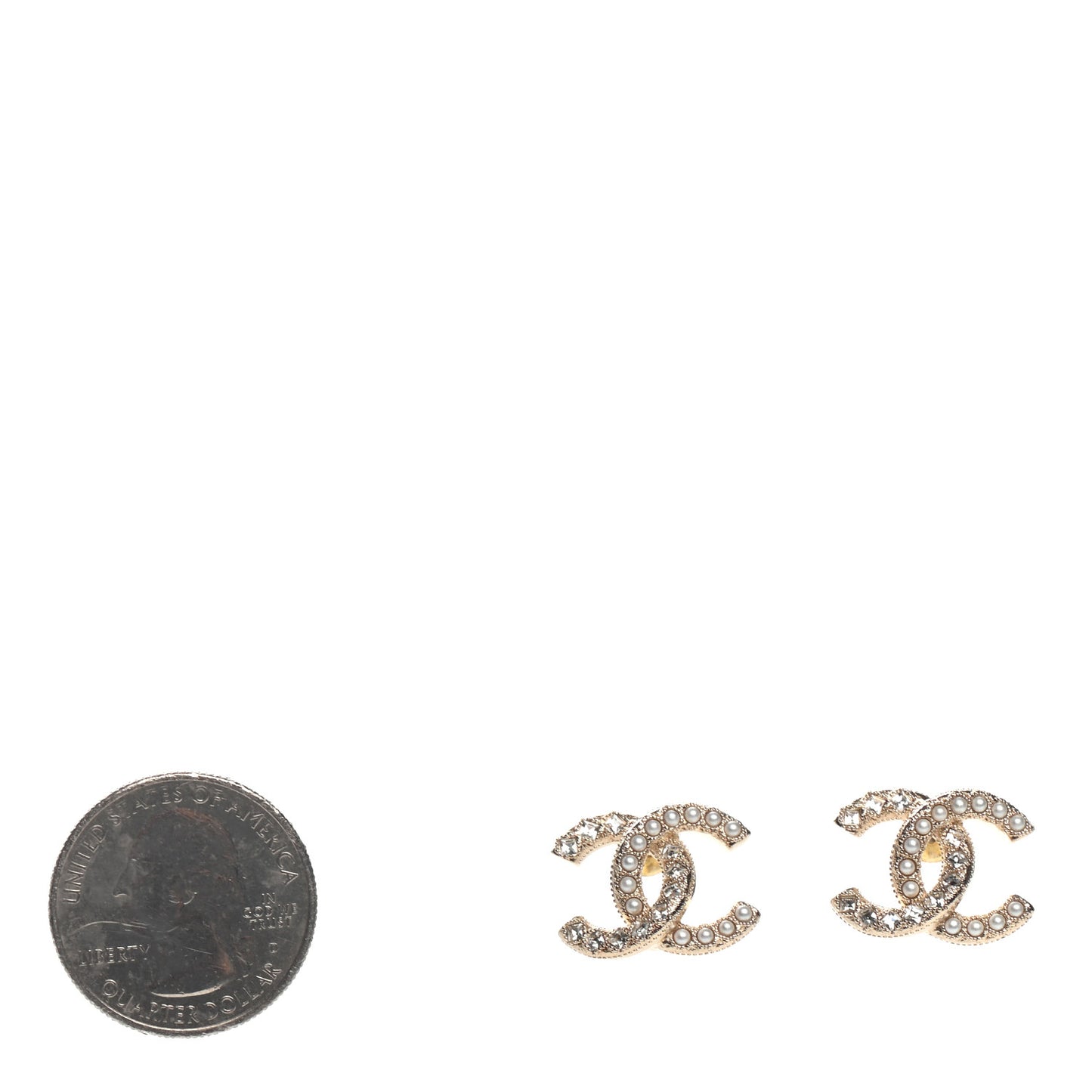 Pearl Crystal CC Earrings Gold