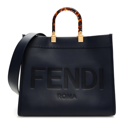 Fendi Vitello King Plexiglass Logo Embossed Medium Fendi Sunshine Shopper Tote Midnight 1 of 8