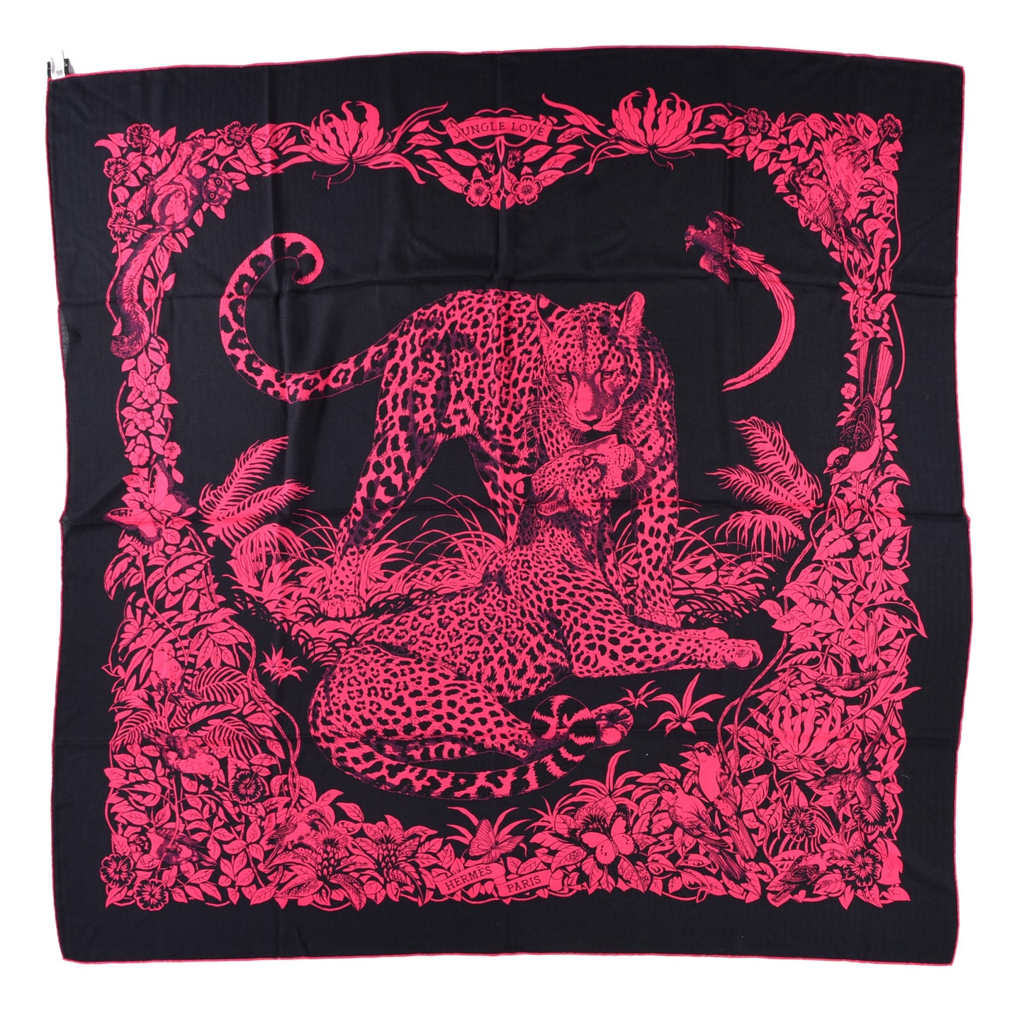 Cashmere Silk Jungle Love Tattoo Shawl 140 Bleu Noir Rose Vif