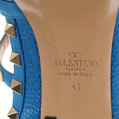 Valentino Garavani Pebbled Calfskin Rockstud Ankle Strap Pumps 41 Light Blue 6 of 8