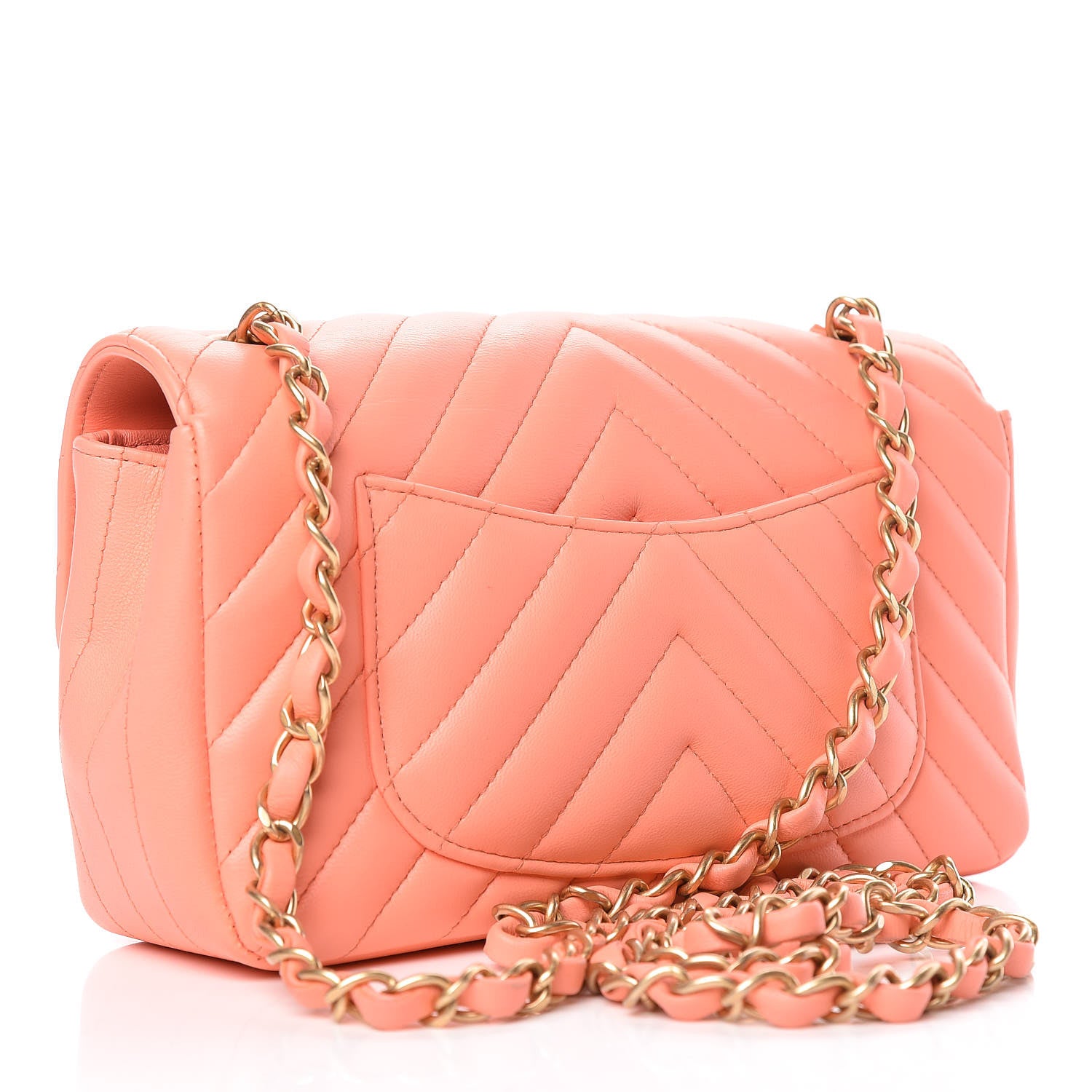 Chanel Lambskin Chevron Quilted Mini Rectangular Flap Coral 3 of 10