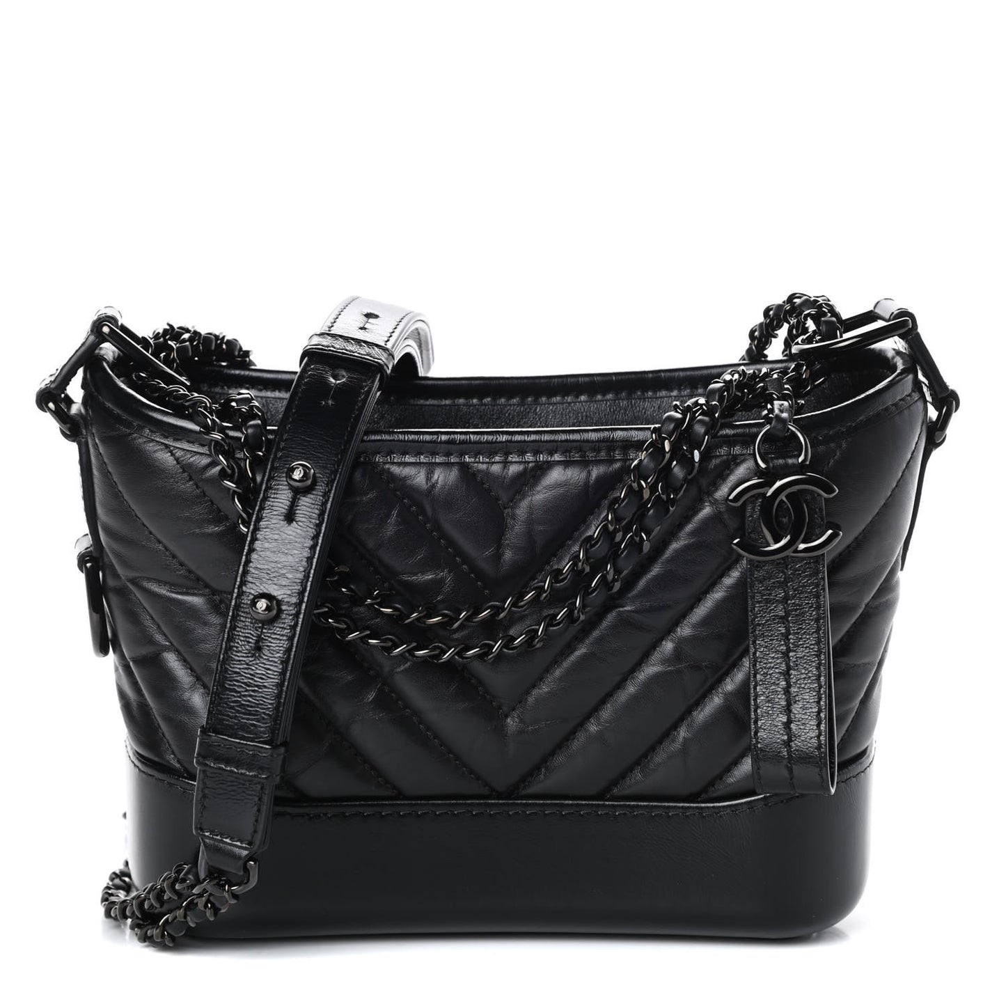 Aged Calfskin Chevron Quilted Small Gabrielle Hobo So Black