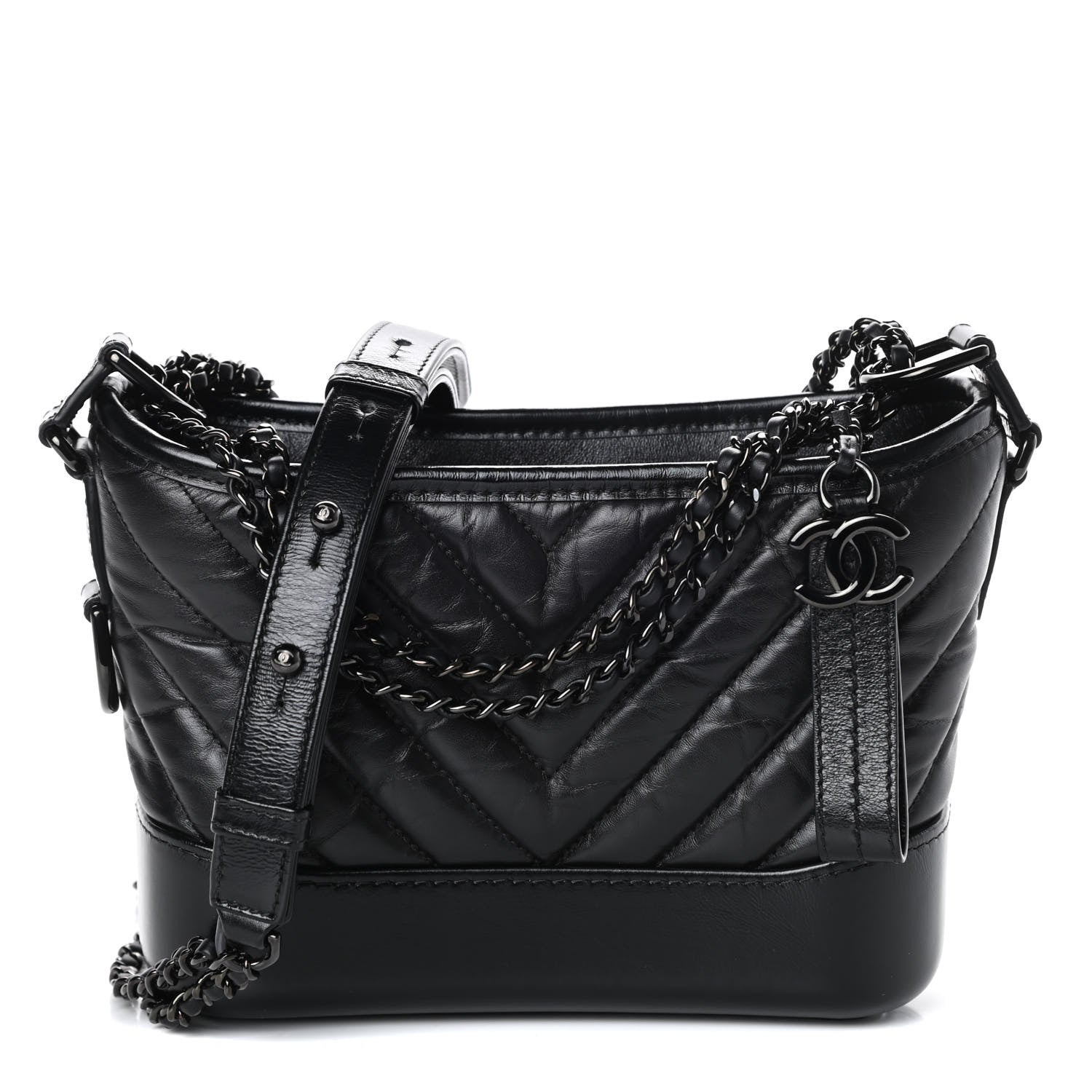 Chanel Aged Calfskin Chevron Quilted Small Gabrielle Hobo So Black 1 of 5