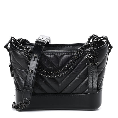 Chanel Aged Calfskin Chevron Quilted Small Gabrielle Hobo So Black 1 of 5