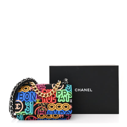 Chanel Fabric Printed Chanel 19 Wallet On Chain WOC Black Multicolor 17 of 17