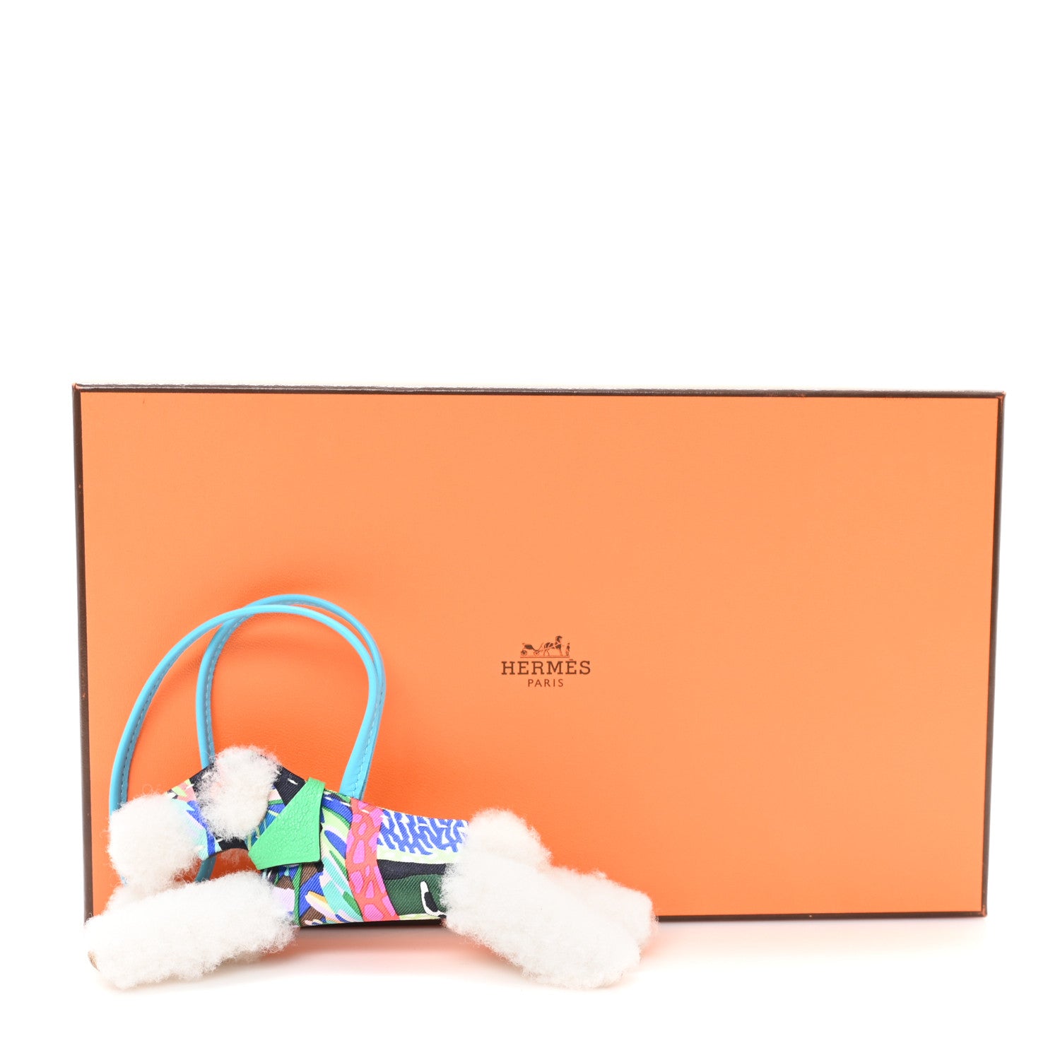 Hermes Milo Lambskin Shearling Silk Budy Charm Aloha Blue Hydra Vert Comics 4 of 4