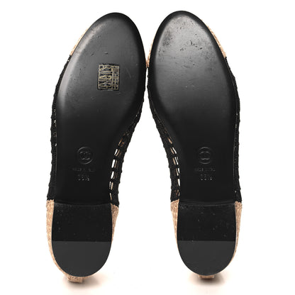 Chanel Raffia Cap Toe Ballerina Flats 36.5 Black Beige 6 of 8