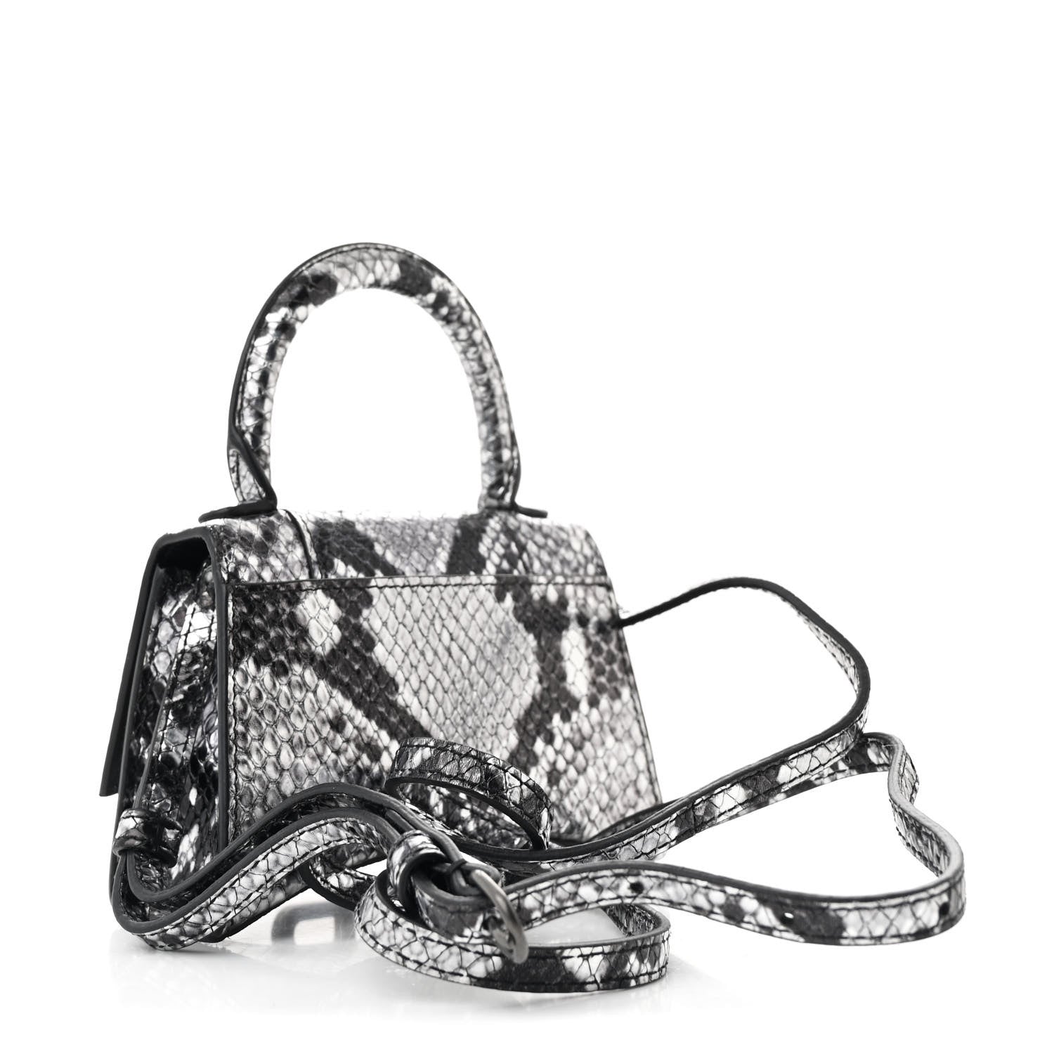 Balenciaga Shiny Calfskin Snakeskin Effect Hourglass Top Handle Bag Mini Silver Black 3 of 10