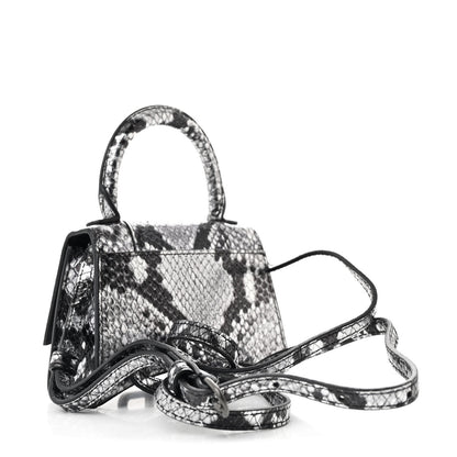 Balenciaga Shiny Calfskin Snakeskin Effect Hourglass Top Handle Bag Mini Silver Black 3 of 10