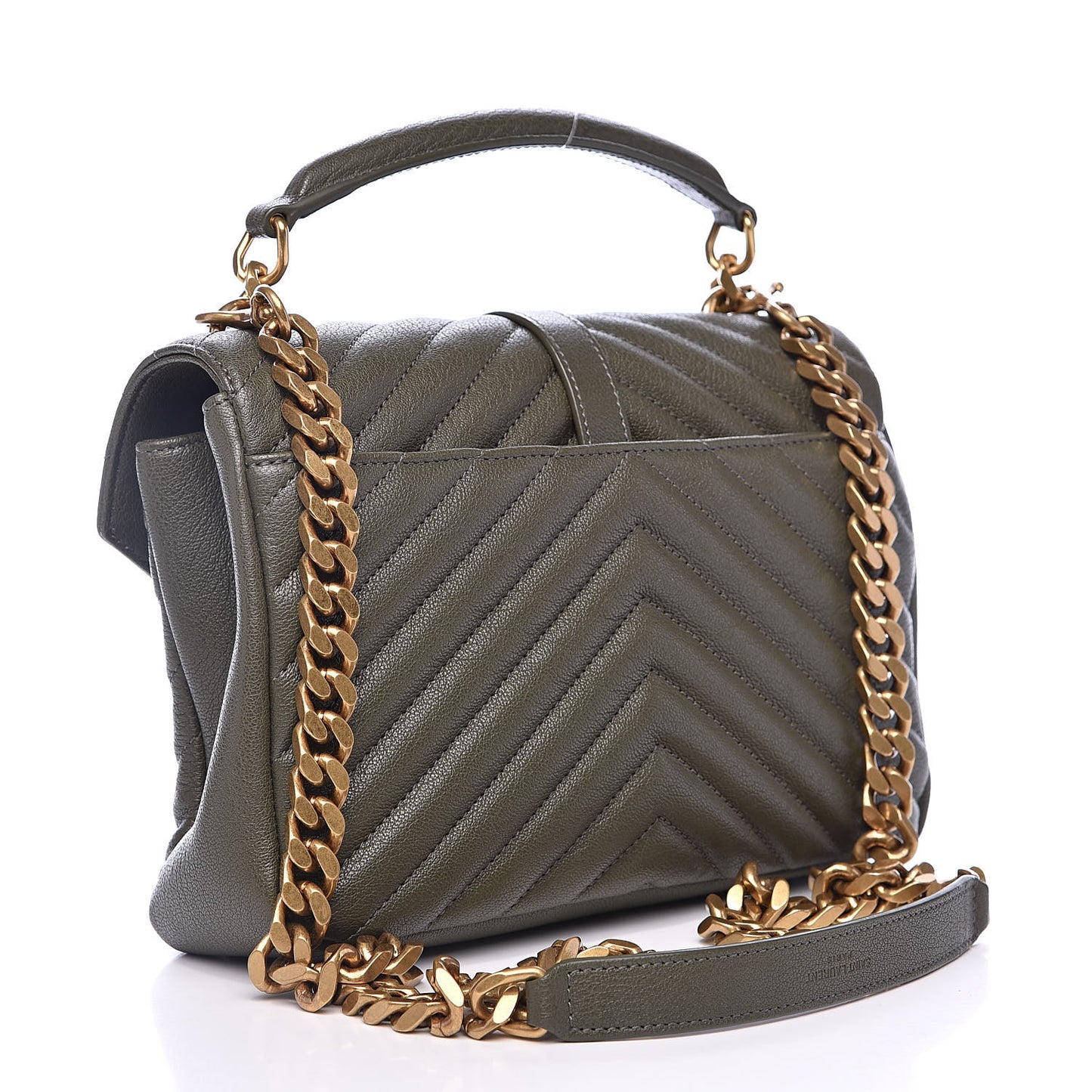 Sheepskin Matelasse Chevron Monogram Medium College Bag Military Green
