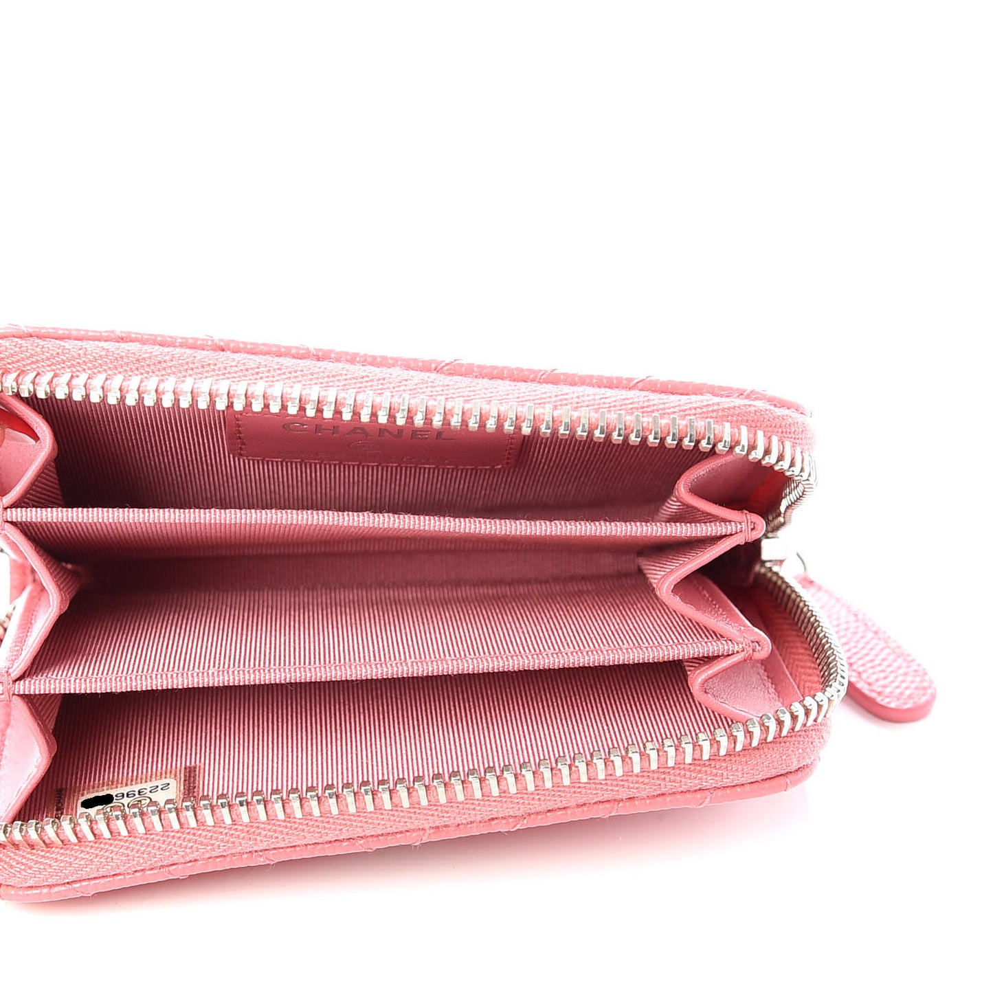 Caviar Chevron Quilted Zip Around Coin Purse Pink