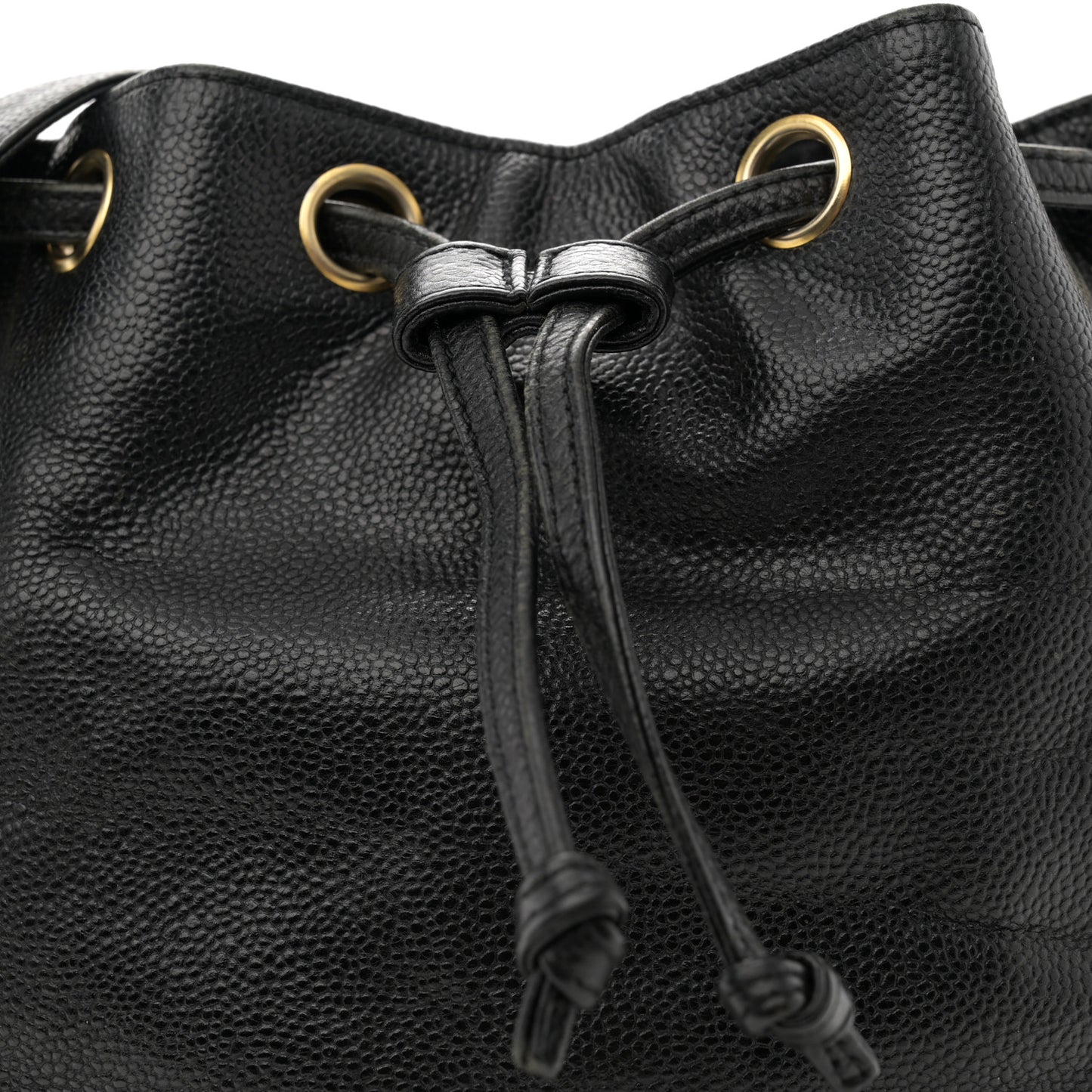 Caviar Logo Drawstring Bucket Bag Black