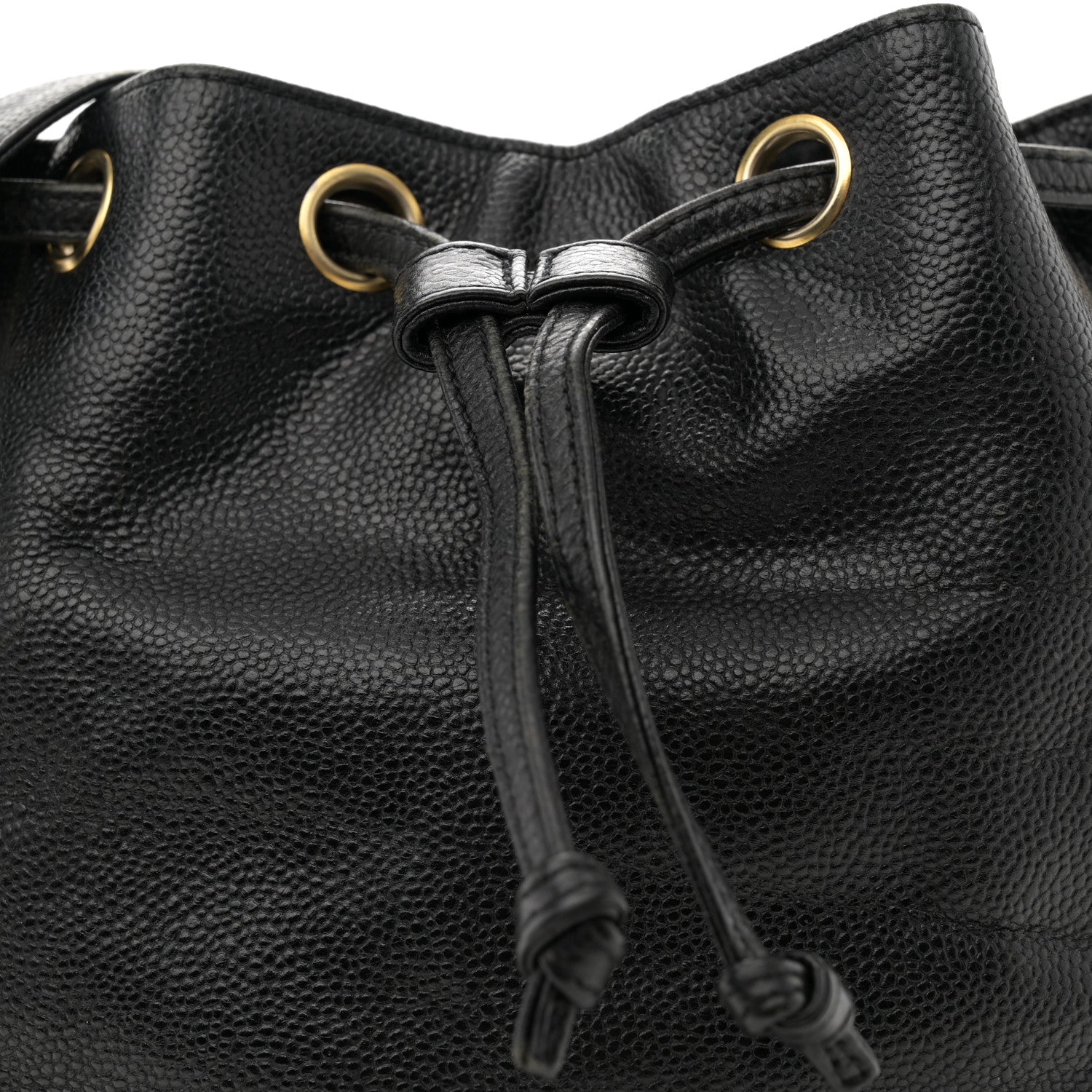 Chanel Caviar Logo Drawstring Bucket Bag Black 9 of 11