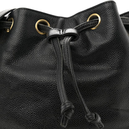 Chanel Caviar Logo Drawstring Bucket Bag Black 9 of 11