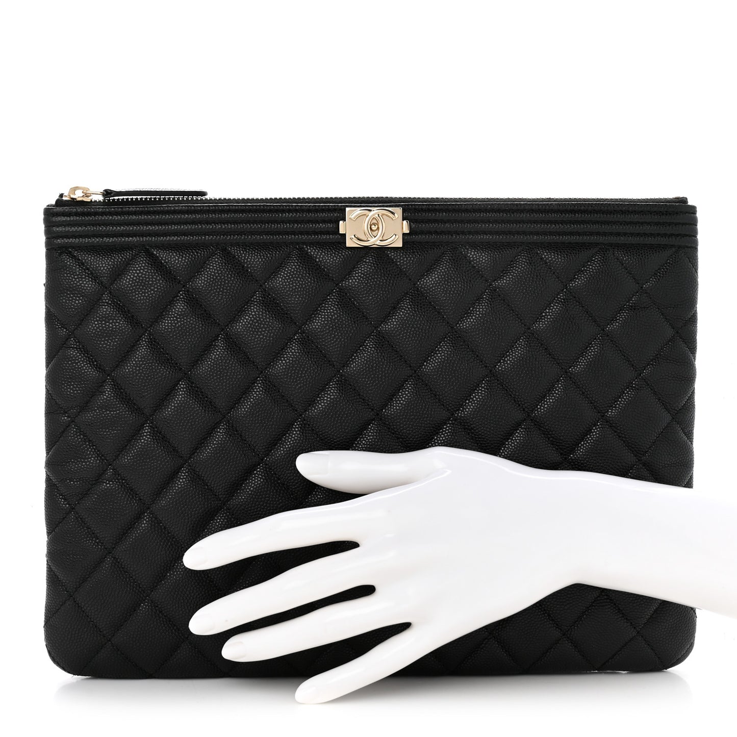Caviar Quilted Medium Boy Cosmetic Case Black