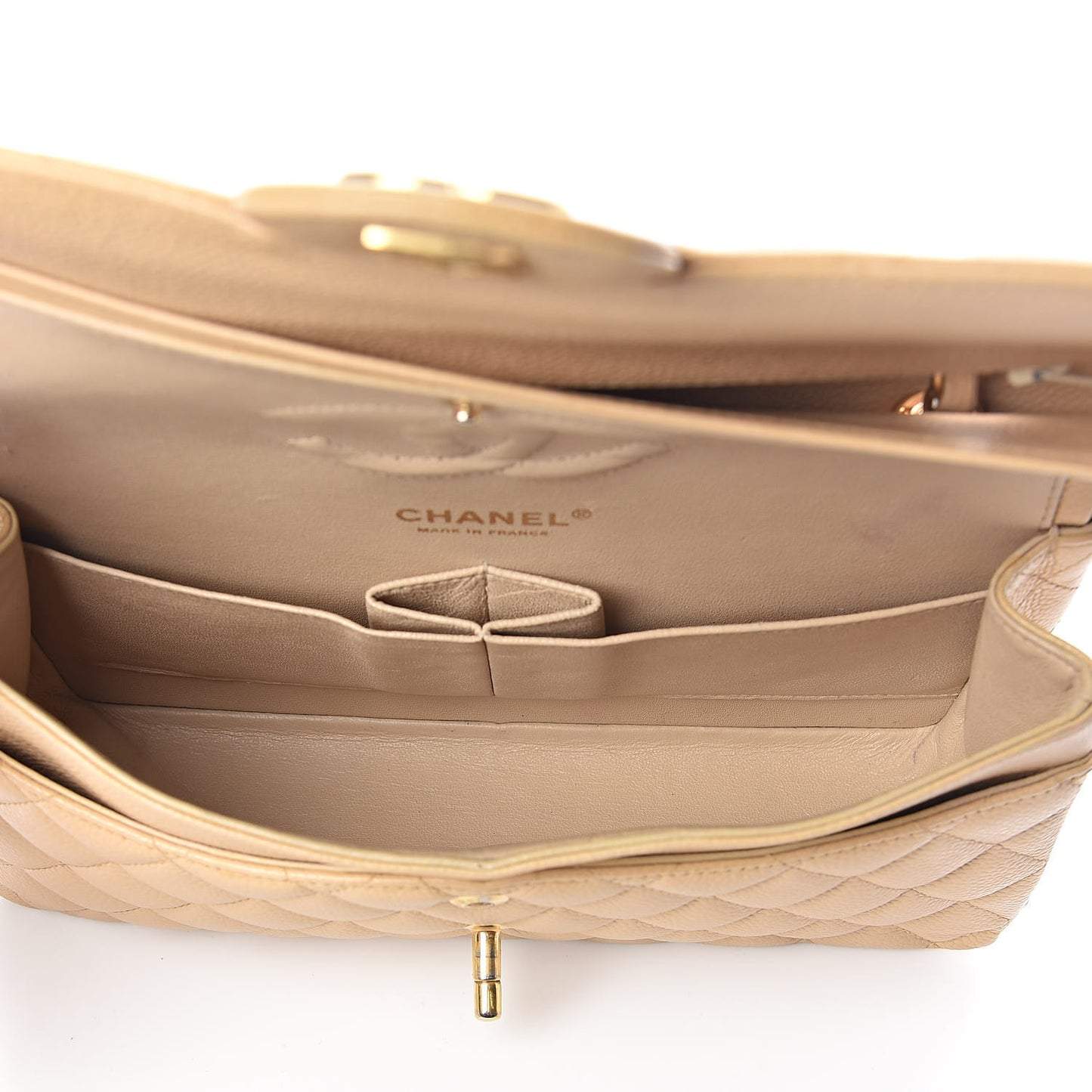 Caviar Quilted Medium Double Flap Beige Clair