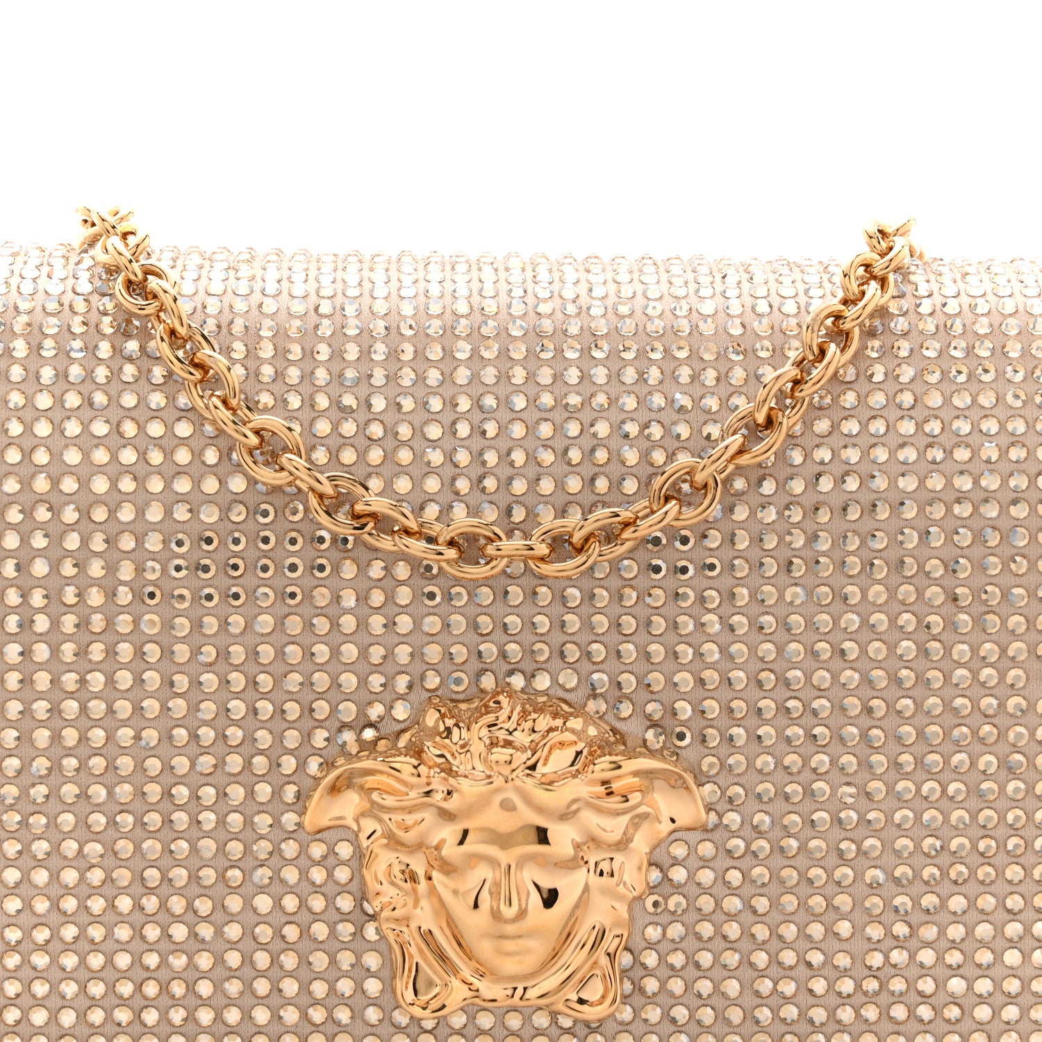 Versace Satin Crystal Medusa Chain Clutch Beige 7 of 10