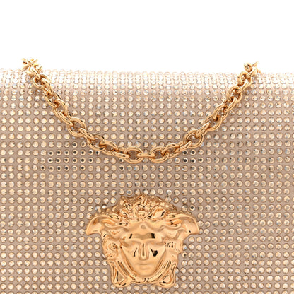 Versace Satin Crystal Medusa Chain Clutch Beige 7 of 10