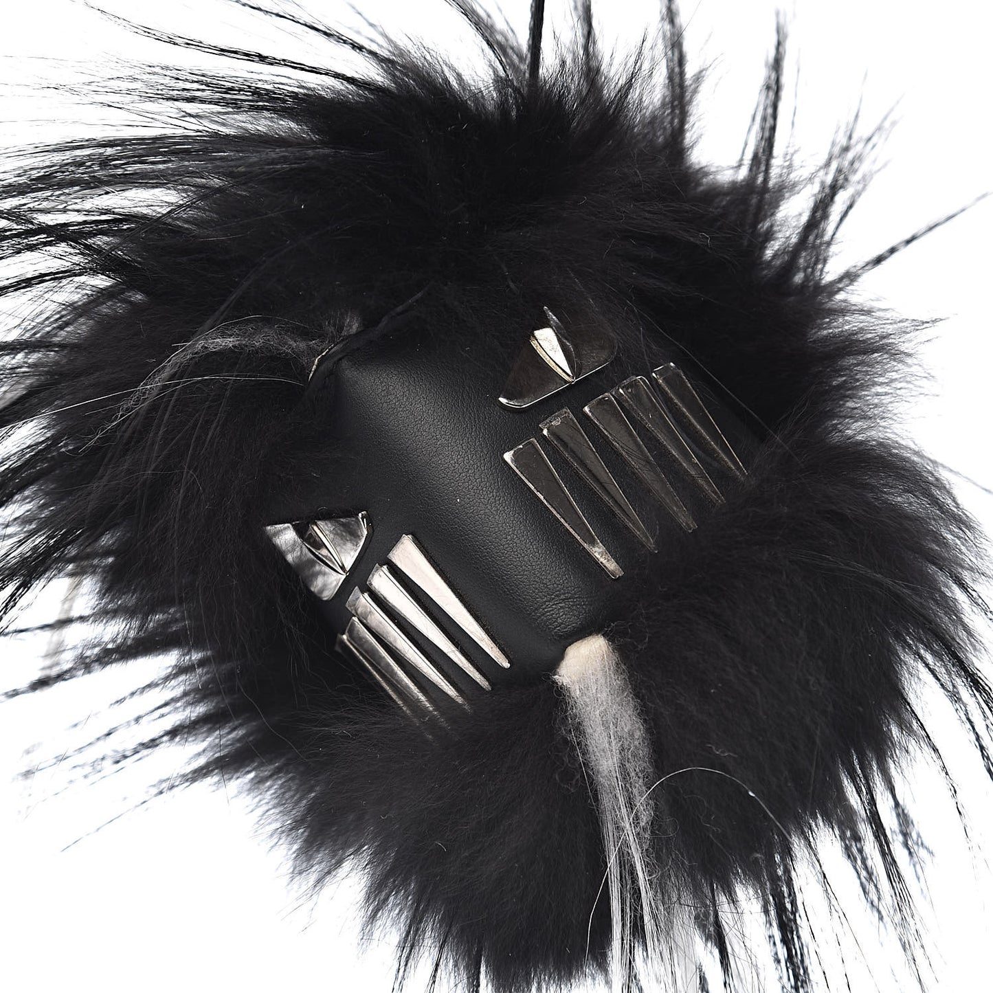 Goat Fox Fur Calfskin Studded Eye Monster Bag Bug Cube Charm Black