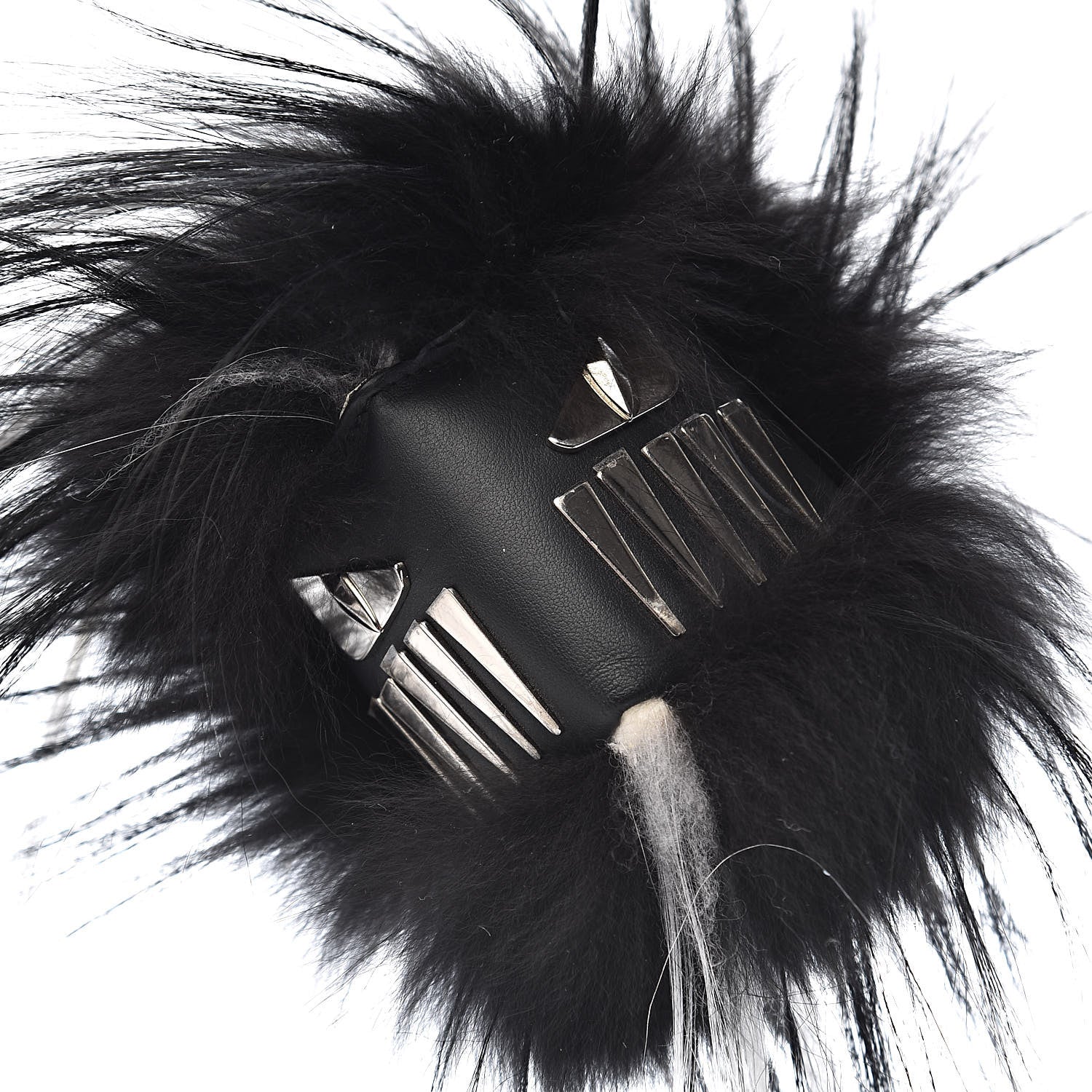 Fendi Goat Fox Fur Calfskin Studded Eye Monster Bag Bug Cube Charm Black 4 of 4