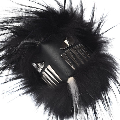 Fendi Goat Fox Fur Calfskin Studded Eye Monster Bag Bug Cube Charm Black 4 of 4